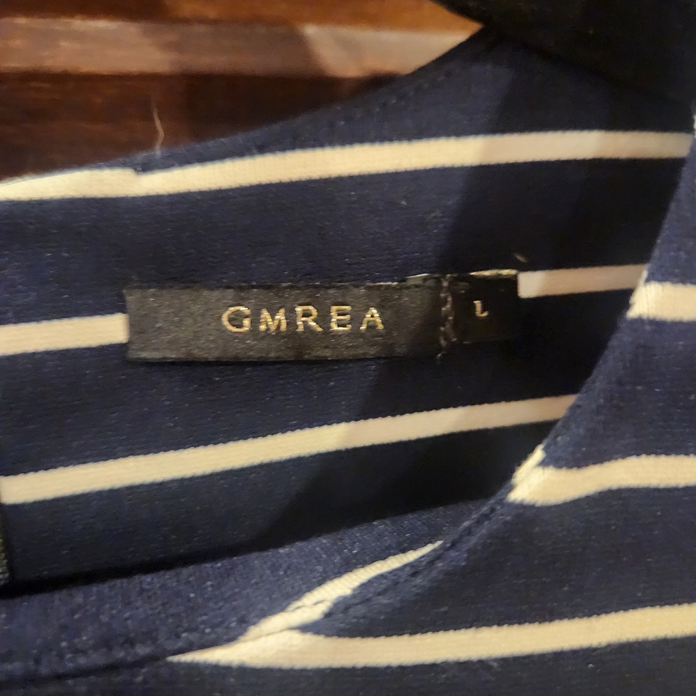 Chic Navy and White Striped Long Sleeve Dress - Picture 2 of 4